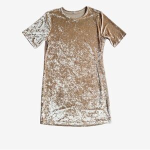 Crushed Velvet T-Shirt Dress in Champagne/Gold